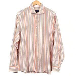Vintage J  Crew Orange Pink Striped Button Up Dress Shirt Size XL